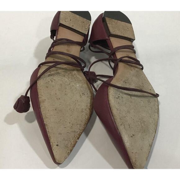 Coach Aubergine Leather Soft Shine Calf Laceup Pointed Toe Ballet‎ Flats Size 9 - Picture 5 of 6